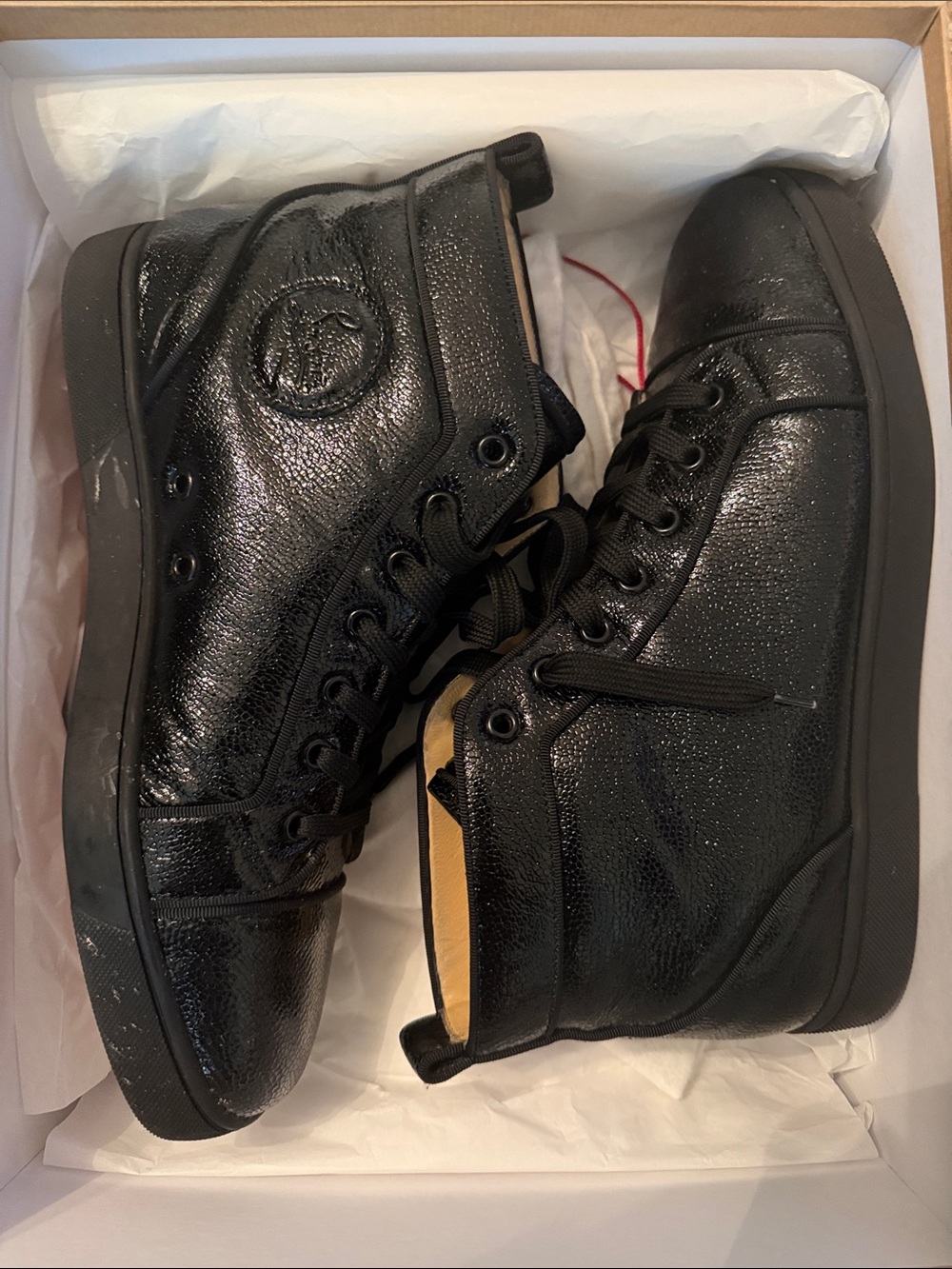 Christian Louboutin Men's Black High-Top Sneakers with Subtle Shine